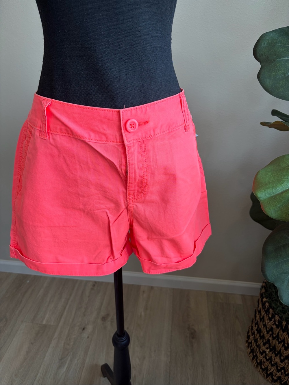 Maurices bright coral mid to high waisted Cuffed Shorts